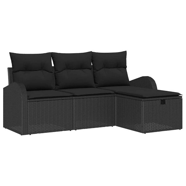 vidaXL Gartensofa-set mit Kissen 4 pcs Schwarz Poly-Rattan
