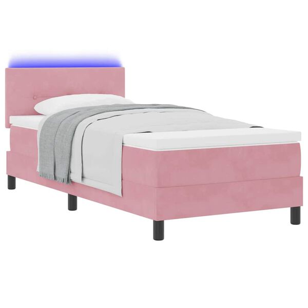 vidaXL LED Boxspringbett mit Matratze Rosa 80 x 200 cm Samt