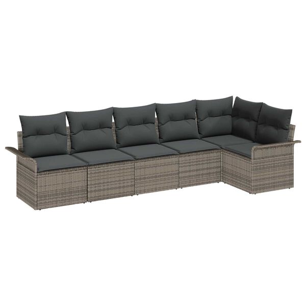 vidaXL Garten-Sofa-Set mit Kissen mit Speicher 6 pcs Grau Poly Rattan