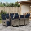 vidaXL Tisch- und Stuhlset mit Kissen 9 pcs Grau PE-Rattan