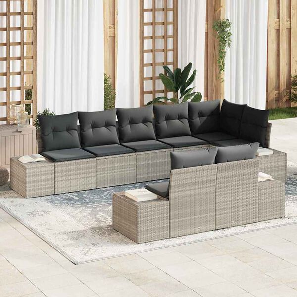 vidaXL Gartensofa-set mit Speicher 8 pcs Hellgrau Poly Rattan