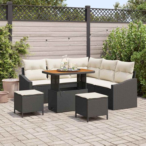 vidaXL Gartensofa-set mit Kissen 8 pcs Schwarz Poly Rattan