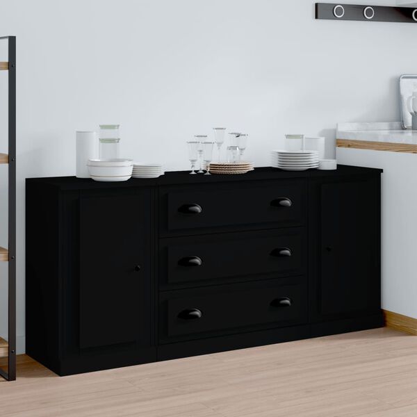 vidaXL Sideboards 3 Stk. Schwarz Holzwerkstoff