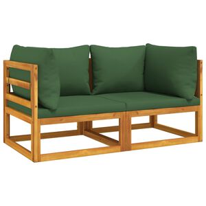 vidaXL Modular-Ecksofas 2 Stk. mit Grünen Kissen Massivholz Akazie