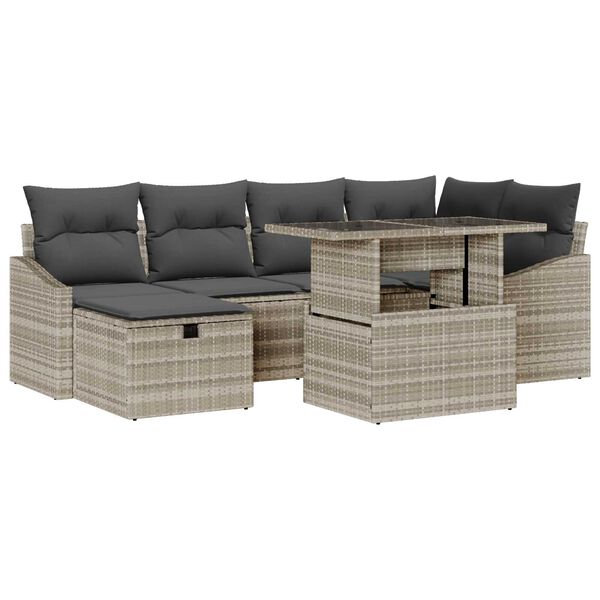 vidaXL Gartensofa-set mit Kissen 7 pcs Hellgrau Poly-Rattan