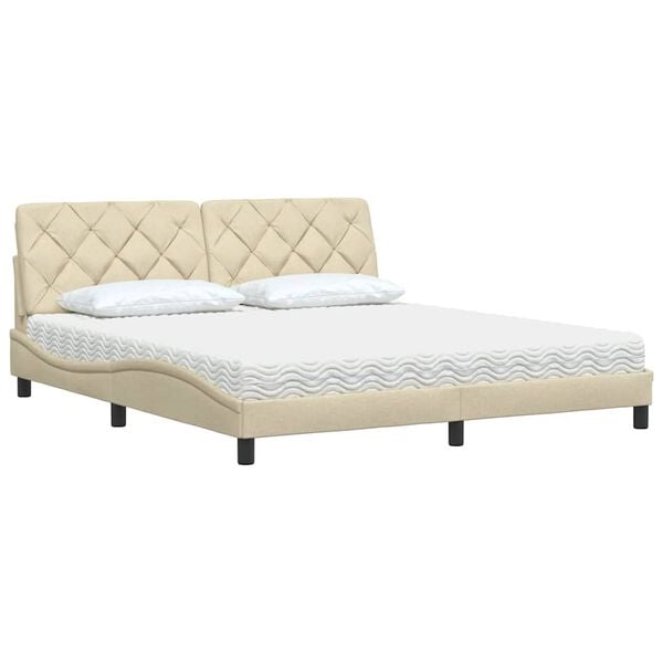 vidaXL Bett mit Matratze Creme 180x200 cm Stoff