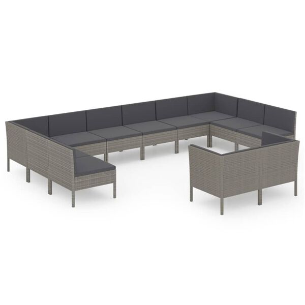 vidaXL 12-tlg. Garten-Lounge-Set mit Auflagen Poly Rattan Grau