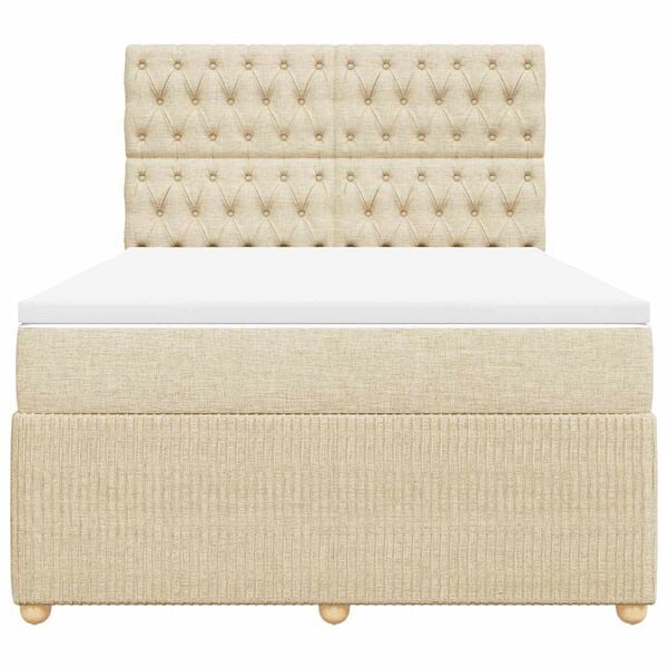 vidaXL Boxspringbett mit Matratze Creme 160x200 cm Stoff