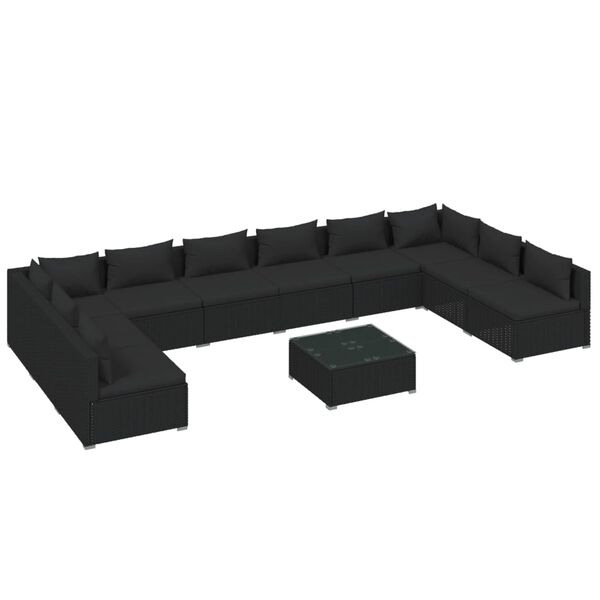 vidaXL 11-tlg. Garten-Lounge-Set mit Kissen Poly Rattan Schwarz