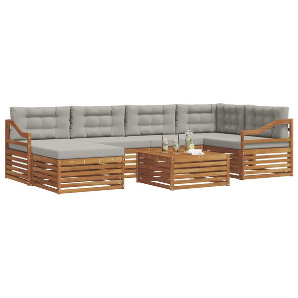 vidaXL Outdoor-Sofagarnitur mit Kissen 7 pcs Nat&uuml;rlich und Hellgrau