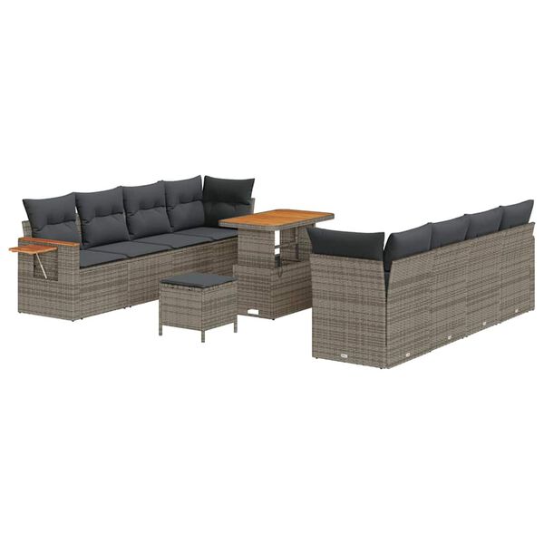 vidaXL Garten-Sofa-Set mit Kissen mit Speicher Grau Poly Rattan