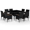 vidaXL 9-tlg. Garten-Essgruppe Poly Rattan und Akazienholz Schwarz