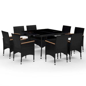 vidaXL 9-tlg. Garten-Essgruppe Poly Rattan und Akazienholz Schwarz