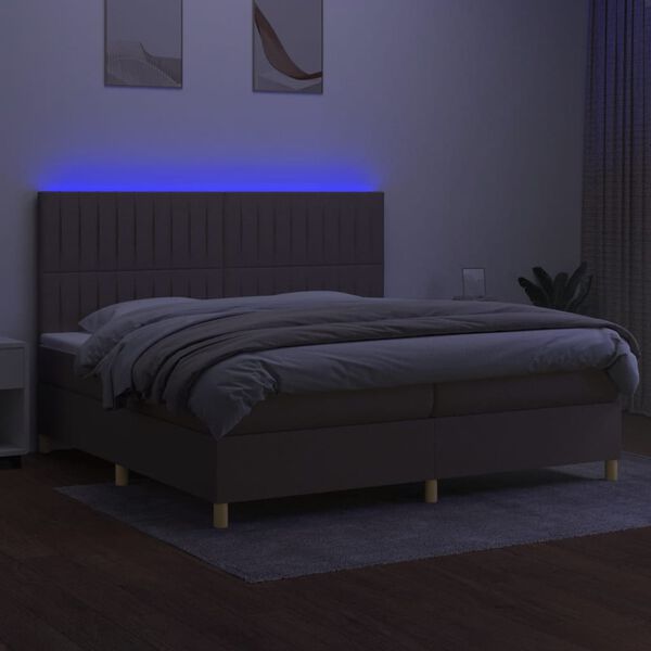 vidaXL Boxspringbett mit Matratze & LED Taupe 200x200 cm Stoff