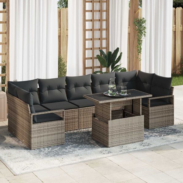 vidaXL Garten-Sofa-Set mit Speicher 8 pcs Grau Poly Rattan