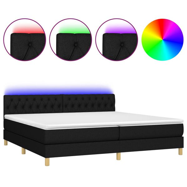 vidaXL Boxspringbett mit Matratze & LED Schwarz 200x200 cm Stoff