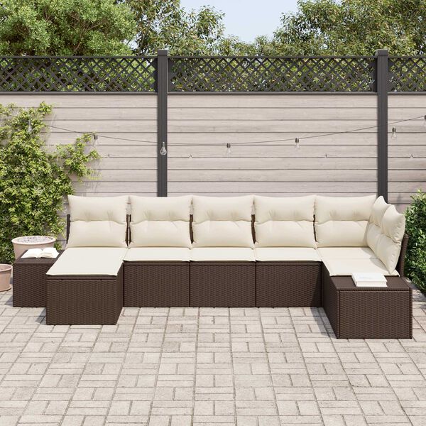 vidaXL Garten-Sofa-Set mit Kissen mit Speicher 7 pcs Braun Poly Rattan