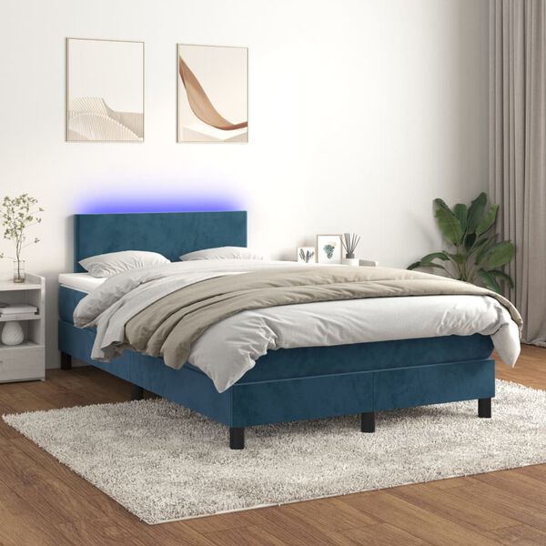 vidaXL Boxspringbett mit Matratze & LED Dunkelblau 120x200 cm Samt