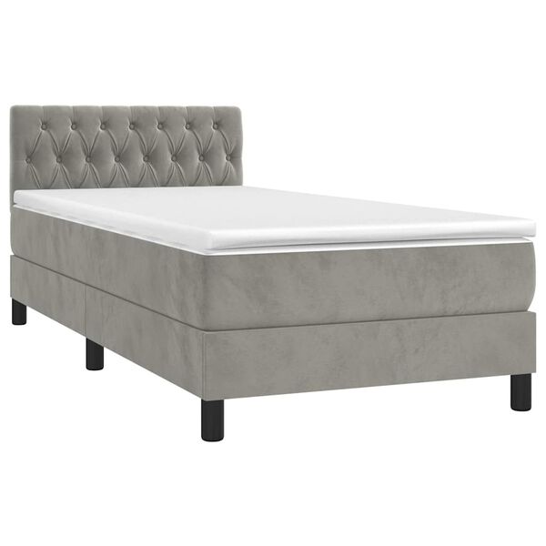 vidaXL Boxspringbett mit Matratze Hellgrau 100x200 cm Samt