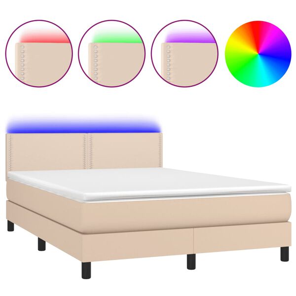 vidaXL Boxspringbett mit Matratze & LED Cappuccino-Braun 140x200cm