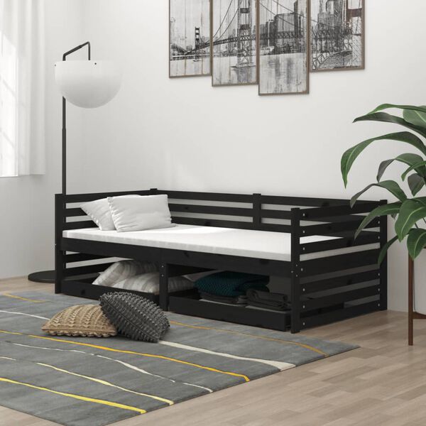 vidaXL Tagesbett mit Schubladen 90x200 cm Schwarz Massivholz Kiefer