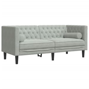 vidaXL Chesterfield-Sofa mit Nackenrollen 2-Sitzer Hellgrau Samt