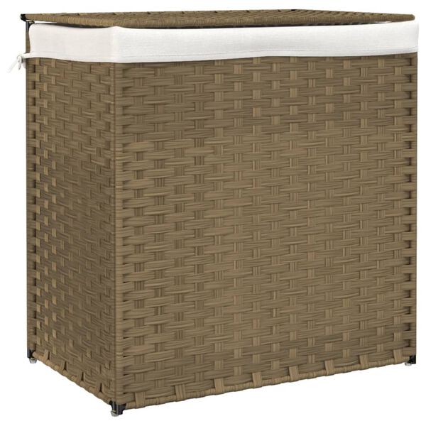 vidaXL W&auml;schekorb mit 2 F&auml;chern 53x35x57 cm Poly Rattan