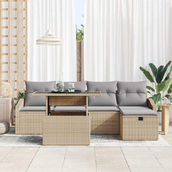 vidaXL Gartensofa-set mit Kissen mit Speicher 6 pcs Poly-Rattan