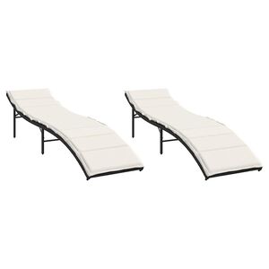 vidaXL Sonnenliegen 2 Stk. mit Auflagen Schwarz Poly Rattan