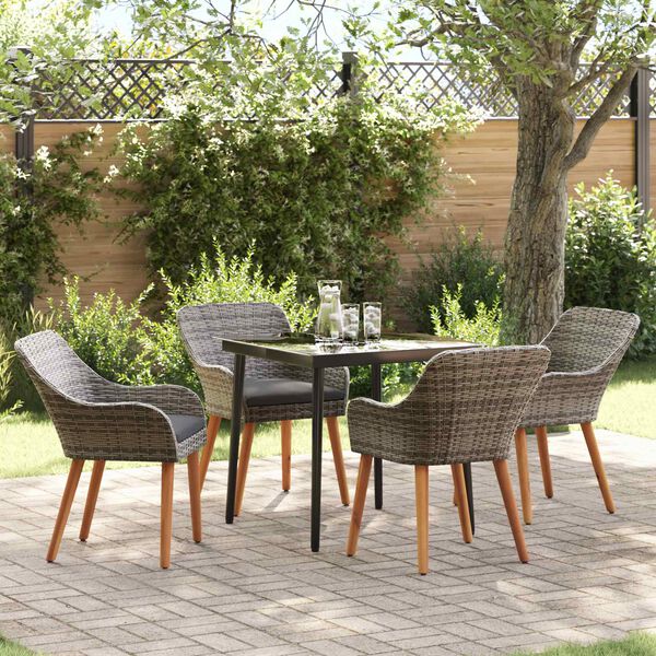 vidaXL Garten Essgruppe mit Kissen 5 pcs Grau Poly-Rattan