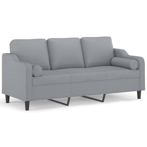 vidaXL 3-Sitzer-Sofa mit Zierkissen Hellgrau 180 cm Stoff
