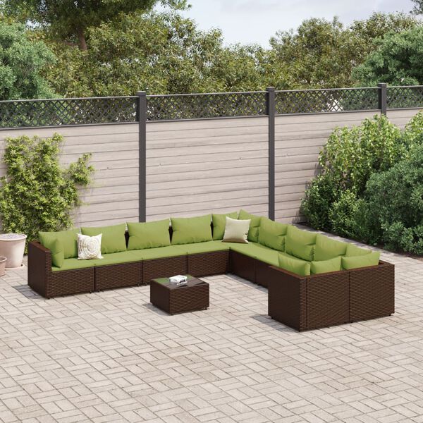 vidaXL 10-tlg. Garten-Sofagarnitur mit Kissen Braun Poly Rattan