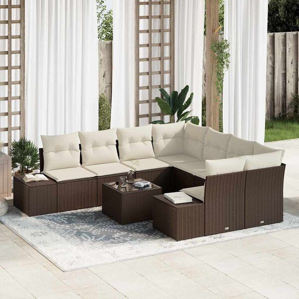 vidaXL Garten-Sofa-Set mit Kissen 9 pcs Braun Poly-Rattan