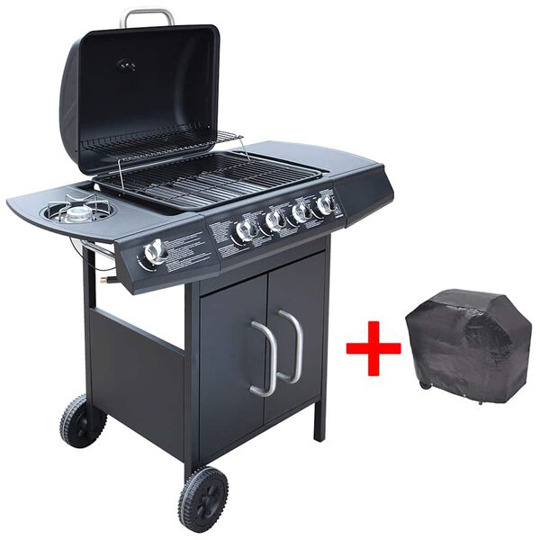 vidaXL Gasgrill 4+1 Brenner Schwarz
