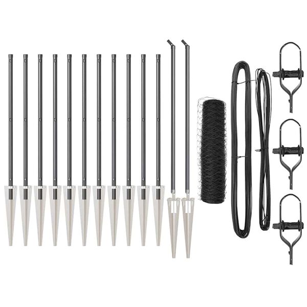 vidaXL Zaunpfosten Grau 25 x 0,6 m (50 mm Maschen) Stahl und PVC