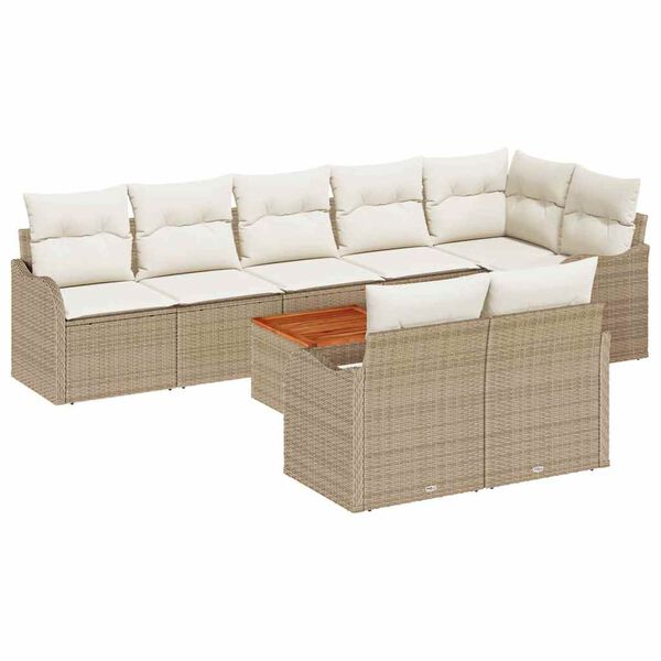 vidaXL Gartensofa-set mit Kissen 9 pcs Beige Poly-Rattan