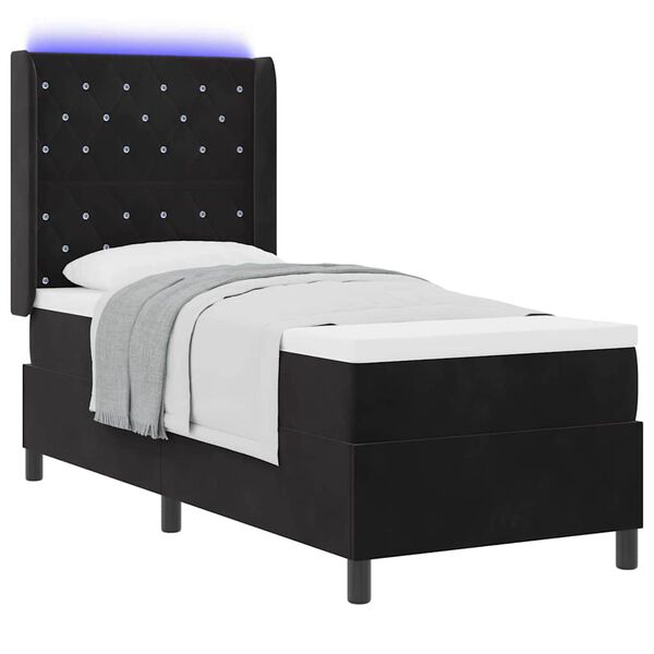 vidaXL Boxspringbett mit Matratze mit LED Schwarz 80 x 200 cm Samt