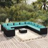 vidaXL 12-tlg. Garten-Lounge-Set mit Kissen Schwarz Poly Rattan