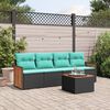 vidaXL 5-teiliges Gartensofa-Set mit Kissen, schwarzes Polyrattan