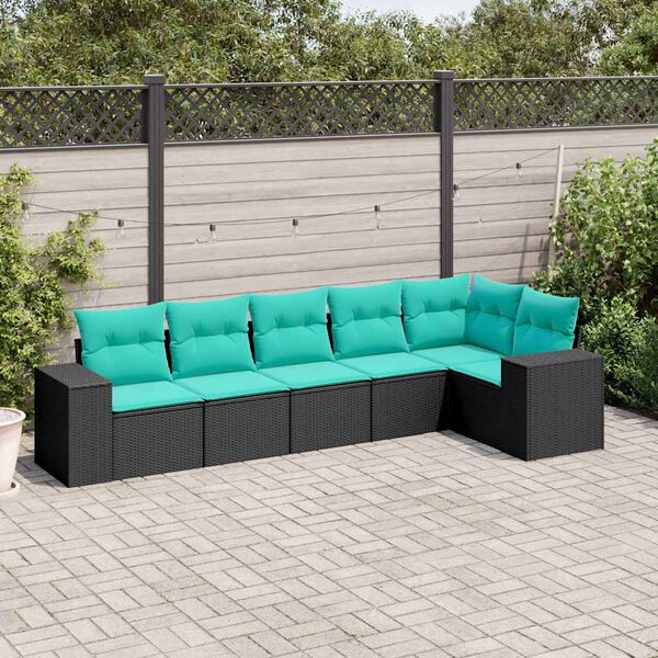 vidaXL 6-teiliges Gartensofa-Set mit Kissen, schwarzes Polyrattan