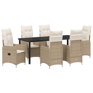 vidaXL Garten Essgruppe mit Kissen 7 pcs Beige Poly-Rattan