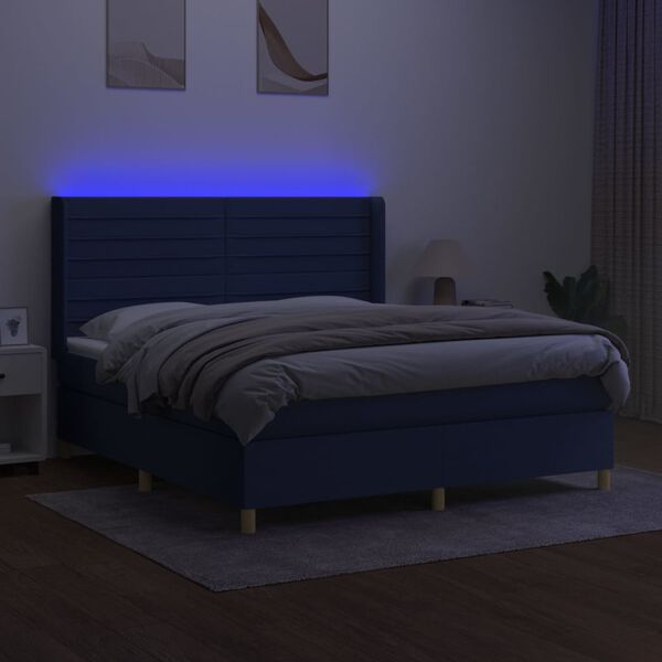 vidaXL Boxspringbett mit Matratze & LED Blau 180x200 cm Stoff