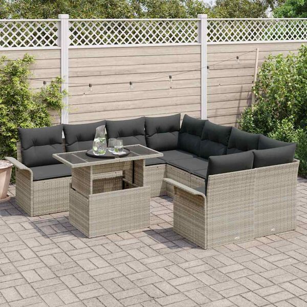vidaXL Gartensofa-set mit Kissen 9 pcs Hellgrau Poly-Rattan
