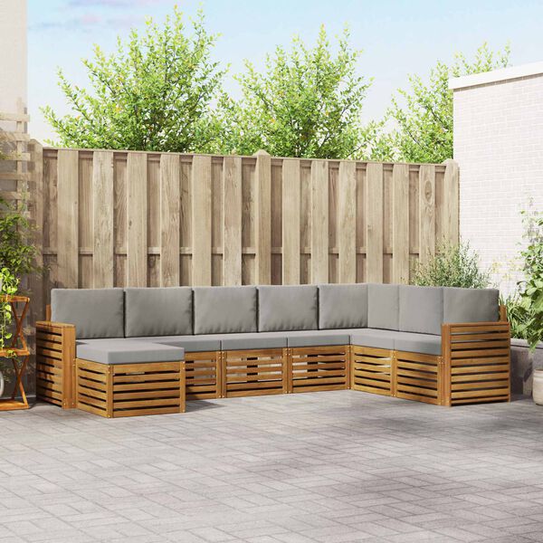 vidaXL Sofagarnituren 8 pcs Nat&uuml;rlich und Hellgrau Massivholz Akazie