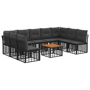 vidaXL Outdoor-Sofagarnitur 10 pcs Schwarz und Dunkelgrau Polyester
