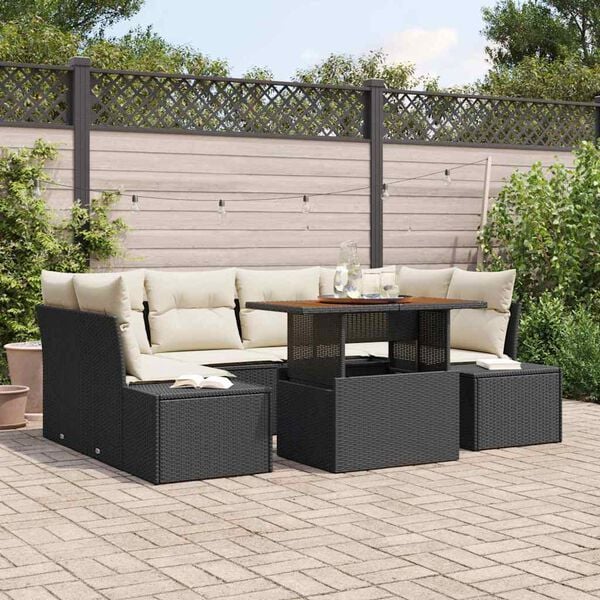 vidaXL Garten Essgruppe mit Kissen mit Kissen 7 pcs Schwarz und Creme