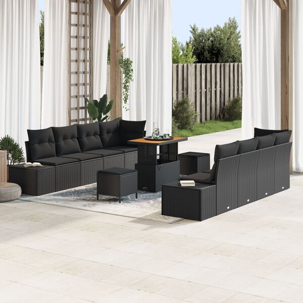 vidaXL Garten-Sofa-Set mit Kissen mit Speicher 11 pcs Schwarz