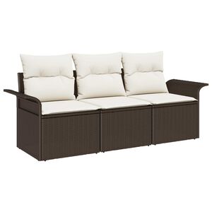 vidaXL Garten-Sofa-Set mit Kissen mit Speicher 3 pcs Braun Poly Rattan
