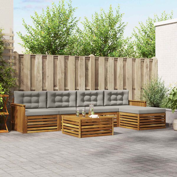 vidaXL Outdoor-Sofagarnitur mit Kissen 6 pcs Nat&uuml;rlich und Hellgrau