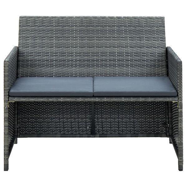 vidaXL 2-Sitzer-Gartensofa mit Polstern Grau Poly Rattan